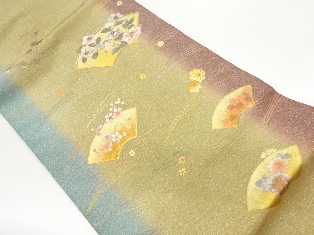 金彩手描き地紙に花々模様刺繍名古屋帯